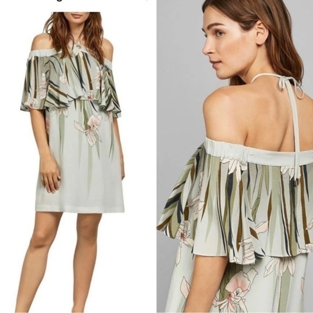 Ted Baker size 2/small Piipper wilgreen floral off shoulder overlay romper dress